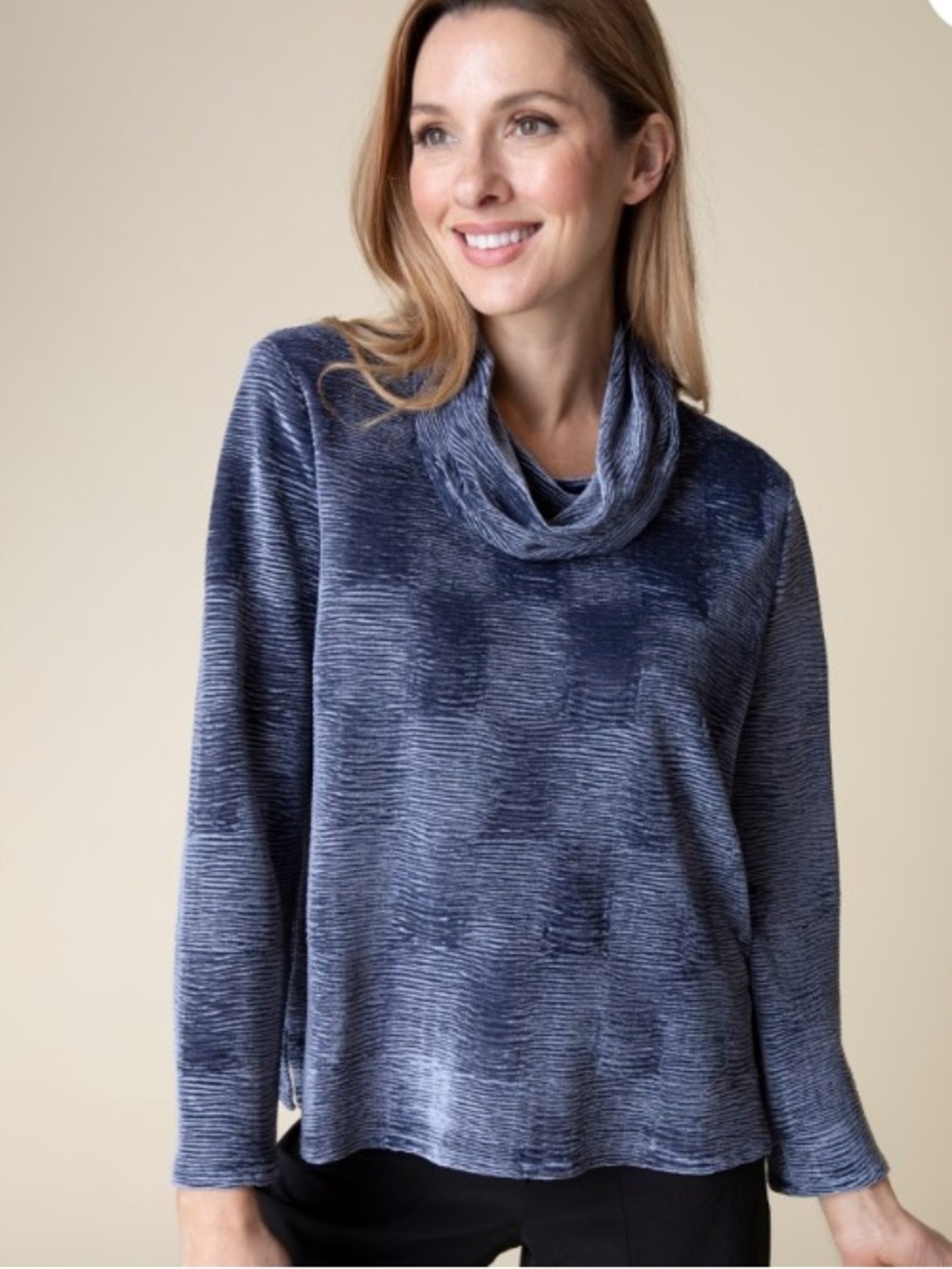 Habitat Crinkle Velvet Cowl Neck Sweater - Navy Blue
